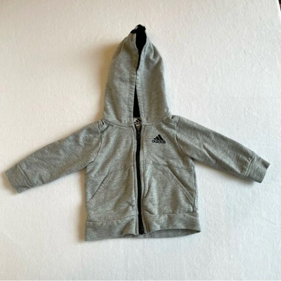 Adidas Baby Grey Zipper Hooded Sweatshirt 9m Sporty Athletic - Picture 1 of 5